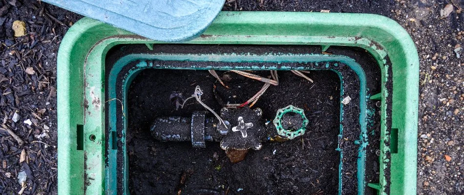 Open valve box of an irrigation system in Ankeny, IA.