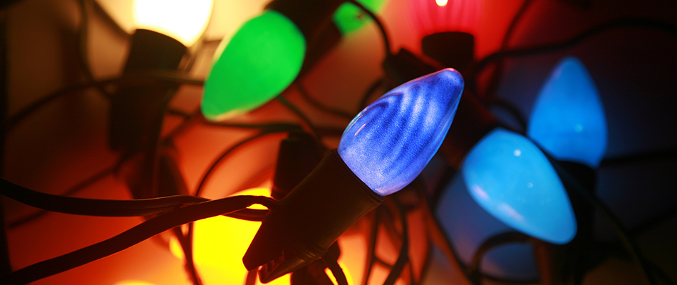 Bundled holiday string lights ready to be put away in Urbandale, IA.