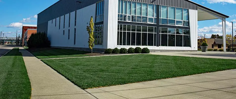 Commercial property in Johnston, IA with healthy, deep green lawn grass.