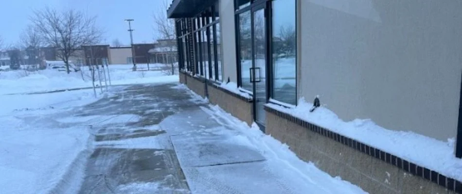Snow cleared from the front of a business in Ankeny, IA.